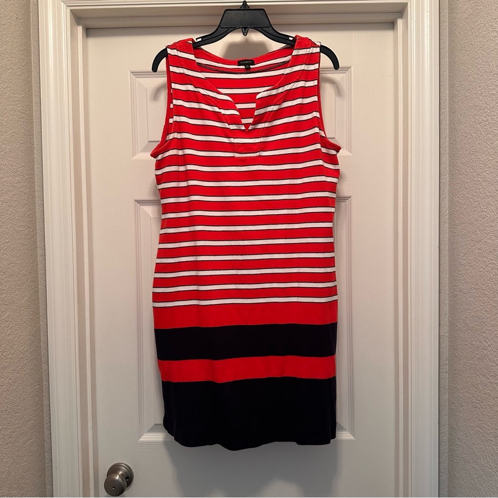 Talbots Red, White and Black Striped Sleeveless Midi Dress